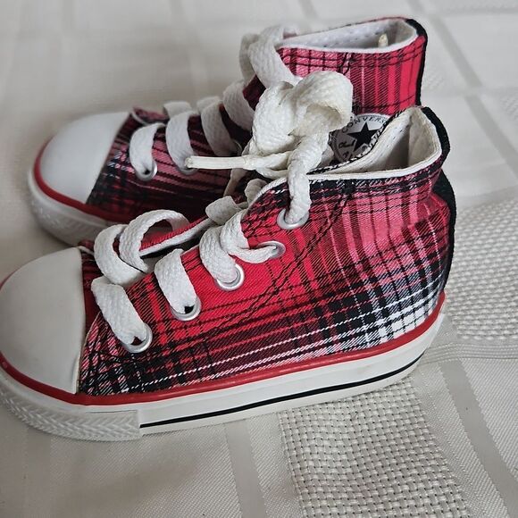 Converse Kids' All-Star Red Plaid High-Top Sneakers - Picture 16 of 16